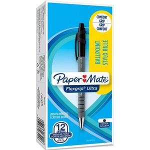 12x Paper Mate Flexgrip Ultra balpen zwart medium