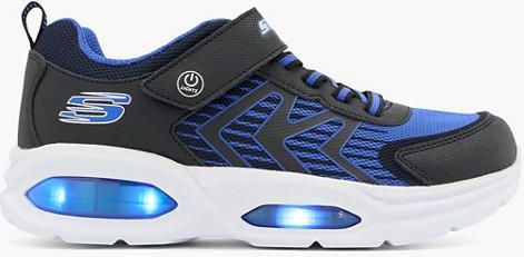 Skechers, Blauwe Sneaker Double Ace Met Lichtjes Klittenband, Blue, Maat 32, Vanharen