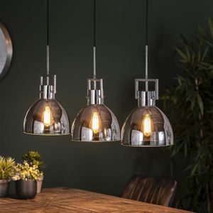 Hanglamp 3L industry chromed glass / Oud zilver