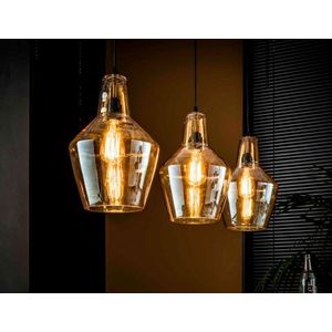 Hanglamp 3L amber glas kegel / Oud zilver