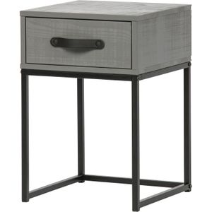 WOOOD - Morris - Nachtkast - Leem - Massief Grenenhout - Zwart Metalen Frame