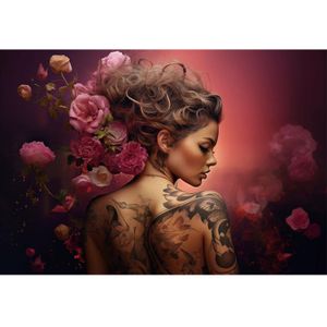 Glasschilderij Vrouw met rozen 120x110 cm