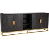 Richmond Dressoir Zwartbone Goud 4-deuren + Open Vak - Eikenhout/Metaal - 90x225cm