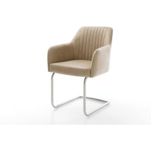 Freischwinger Greg-Flex Mikrofaser Beige Vintage Freischwinger rund Edelstahl Taschenfederkern