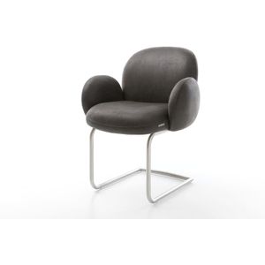 Freischwinger Nube-Flex mit Armlehnen Mikrofaser Anthrazit Vintage Freischwinger rund Edelstahl Taschenfederkern