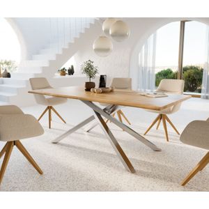 Esstisch Edge 200x100x2,5 Eiche Natur Kreuzgestell Rechteck Edelstahl Live-Edge