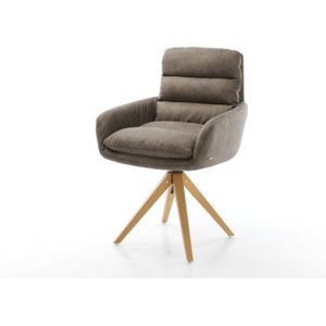 Esszimmerstuhl Abelia-Flex mit Armlehnen Mikrofaser Taupe Vintage Holzgestell kantig Natur
