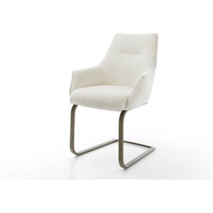 Freischwinger Alja-Flex mit Armlehnen Bouclé Weiß Freischwinger flach Effektfinish Titan Taschenfederkern