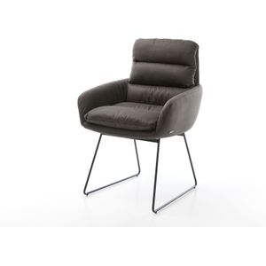 Esszimmerstuhl Abelia-Flex mit Armlehnen Mikrofaser Anthrazit Vintage Kufengestell Schwarz