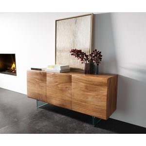 Sideboard New Live-Edge 145 cm Akazie Natur 3 Türen Glasfuß