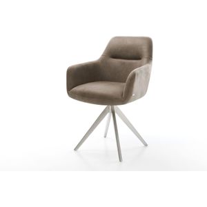 Esszimmerstuhl Pejo-Flex Mikrofaser Taupe Vintage Kreuzgestell kantig Edelstahl Taschenfederkern