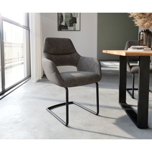 Freischwinger Yago-Flex mit Armlehnen Mikrofaser Anthrazit Vintage Freischwinger rund Schwarz Taschenfederkern