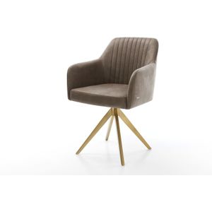 Esszimmerstuhl Greg-Flex Mikrofaser Taupe Vintage Kreuzgestell kantig Gold Taschenfederkern