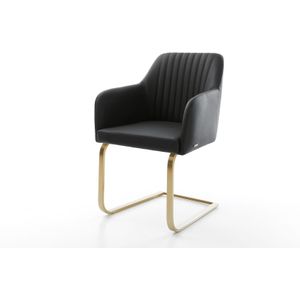 Freischwinger Greg-Flex Echt-Leder Schwarz Freischwinger flach Gold Taschenfederkern