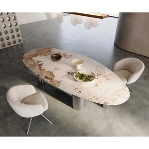 Esstisch Edge Oval 280x130 Keramik Minas Melange Weiß-Beige Pilier Edelstahl