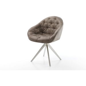 Esszimmerstuhl Gaio-Flex Mikrofaser Taupe Vintage Kreuzgestell kantig Edelstahl