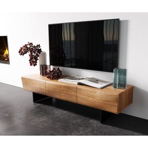 Lowboard New Live-Edge 145 cm Akazie Natur 3 Türen Fuß schwebend Metall Schwarz