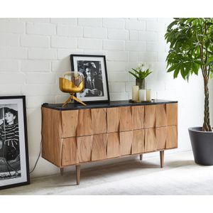 Sideboard Shia 145 cm Akazie Natur Marmor Schwarz 3 Türen 6 Fächer