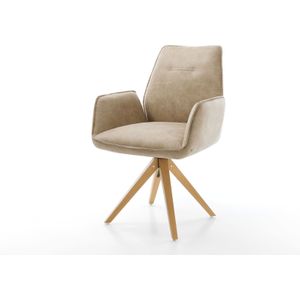 Esszimmerstuhl Zoa-Flex Mikrofaser Beige Vintage Holzgestell kantig Natur Taschenfederkern