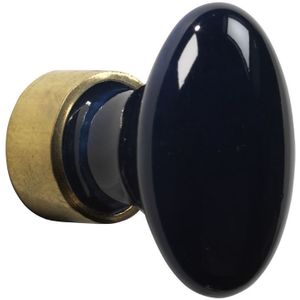 Meubelknop ovaal porselein 33mm messing ongelakt/donkerblauw
