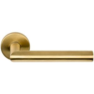 Enkele deurklink rechts BASICS LBII-19 op ronde rozet PVD mat goud