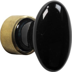 Meubelknop ovaal porselein 42mm zwart/messing ongelakt
