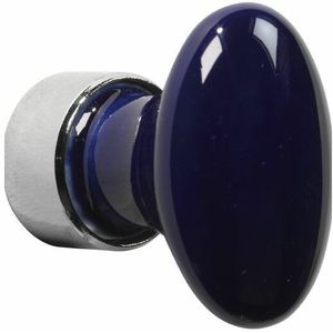 Meubelknop ovaal porselein 33mm glans nikkel/sevresblauw