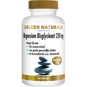 Golden Naturals Magnesium Bisglycinaat 250 mg (180 veganistische capsules)
