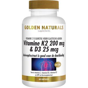 Golden Naturals Vitamine K2 200 mcg & D3 25 mcg (60 vegetarische capsules)