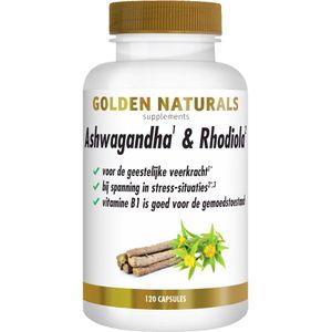 Golden Naturals Ashwagandha & Rhodiola (120 vegetarische capsules)