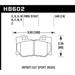 Hawk 10-11 Infiniti FX50 / 09-10 G37 / 09-10 Nissan 370Z DTC-70 Race Rear Brake Pads - KHB602U.545