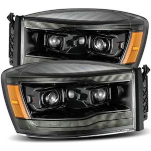 AlphaRex 06-08 Dodge Ram 1500HD LUXX LED Projector Headlights Plank Style Alpha Blk w/Seq Signal/DRL - 880533