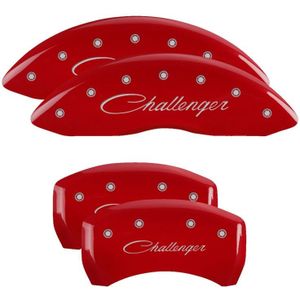 MGP 4 Caliper Covers Engraved Front & Rear Cursive/Challenger Red finish silver ch - 12162SCLSRD