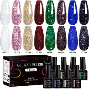 8st./Doos 7ml Kerstkleur Nagellak Gel Rood Groen Gel Nagellak LED Soak Off Gel Nagellak Nieuwjaarsnagels