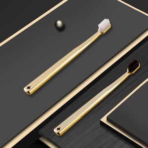 1st Luxe Gouden Tandenborstel voor Volwassenen met Zachte Microvezelharen - Inclusief Elegante Reisetui, Geurloos, Perfect voor Mondverzorging Onderweg, Tandenborstelhouder