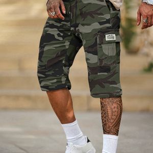 Heren Casual Camouflage Cargo Shorts met Trekkoord in de Taille en Klepzakken | Non-Stretch Stof, Regular Fit, Letter Patch Detail -