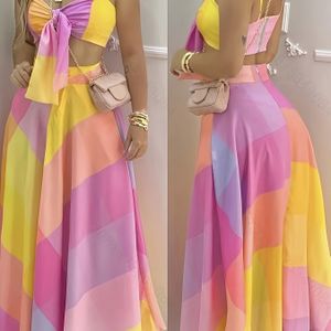 1 set Elegante Geometrische Vrouwen Rok Set, Polyester Striklint Crop Top met Halflange Rok, Rits Detail, Lente/Zomer Collectie