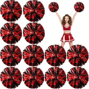 2 Pakken Zwarte en Rode Cheerleading Pom-Pom Bloemen voor Handschudden