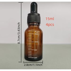 Set Of 4 Brown Glass Dropper Bottles: Essential Oil Containers, Refillable, Samples, Travel Accessories, Glass Material, Elliptical Shape, Fragrance-free -uv Protection