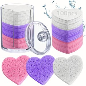 100 stuks Natuurlijke Biologisch Afbreekbare Gecomprimeerde Gezichtssponzen inclusief Opbergdoos Diepe Reiniging Exfoliërend Zachte Make-up Verwijdering Voor Alle Huidtypes