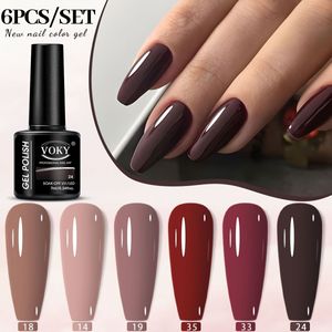 VOKY 6-delige set van 7ml nagellakgel in rood, roze/nude/ en andere tinten, formaldehydevrij, alcoholvrij, duurzaam, ideaal voor DIY nail , perfect cadeau voor vrouwen