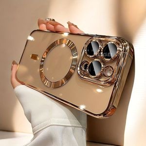 Luxury Magnetic Wireless Charging Case For Iphone 16 15 14 11 Pro 16pro Cases With Lens Protection Shockproof Armor Transparent Cover
