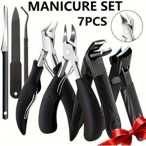 7-delige Zware Nagelknipper Set voor Senioren - Schuine & Bladen, Spatbescherming, Lange Handgreep, Inclusief Nagelvijl, Professionele Pedicure Gereedschapset, Nagelknippers, Halloween Cadeau