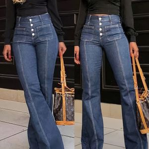Damesmode Wijdspijker - Elastische, Flare Jeans met Knopsluiting, Gewassen Afwerking, Stijlvolle Zwarte Top, Jeans|Stijlvolle Wijdspijker|Elastische Taille Jeans