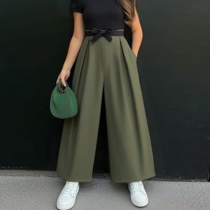 Meisjes Elegante Minimalistische Mode Set, Zwarte Bubble Mouw Top met Abrikoos Hoge Taille Wijdpijp Broek, Geschikt voor Jeugd Buitenkleding