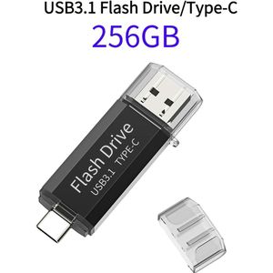 LansTen USB-C geheugenstick 128GB/256GB 2 in 1 USB 3.1 + USB Type C duimstok hoge snelheid dual OTG USB-stick voor Samsung, Huawei, MacBook, enz.
