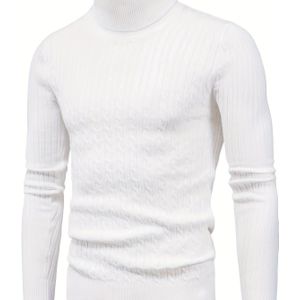 Heren Cozy Geribbelde Gebreide Trui - Lange Mouw, Hoge Hals, Warme Herfst/Winter Pullover met Getextureerd , Casual Stijl voor Casual Kleding, Trui Vest