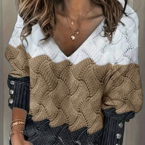 Elegante dames trui met V-hals en lange mouwen - Chique kantoor- & alledaagse pullover, essentieel voor alle seizoenen, gemakkelijk te onderhouden dames trui voor herfst/winter