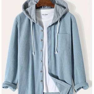Casual lange mouw hooded jack voor heren - Corduroy kleur met zakken, knoopsluiting voorkant, rayonmix, herfst/winter buitenkleding, casual wear hoodie | Hooded sweatshirt | Textuur jacke
