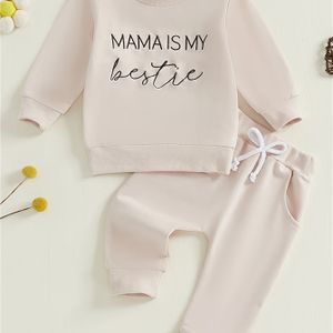 Jongens Meisjes Peuters Herfst Letterborduurwerk Lange Mouwen Sweatshirt en Stretch Broek Set Schattige Tweedelige Nieuwgeboren Babykleding, Perfect voor Buiten